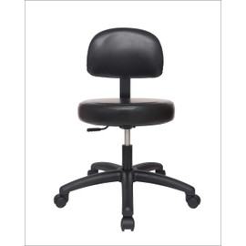 Chair Master Round Vinyl Chair/Stool-Black-for Garage, Counters, Shop, Kitchen, Computer Desks, Drafting Tables. Easy to Clean! (.Standard Nylon Casters, Medium Table 19"-27")