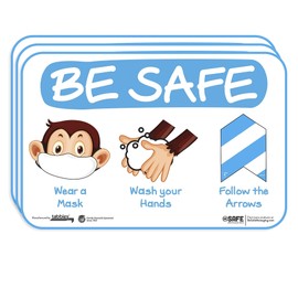 tabbies BeSafe Messaging "Be Safe, Wear a Mask, Wash your hands, Follow the Arrows", 3-Pack 9"x6", Repositionable Kids Education Safety Signs, Perfect for Most Surfaces (29506)