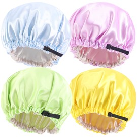 Kids Silky Satin Bonnet Double Layer Adjustable Flower Sleep Cap Girl Night Turban Children Solid Headwear Cute Hat