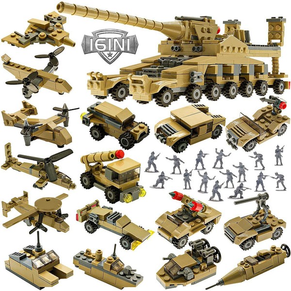 STEM Building Toys Set, Creative Army Toys for 6 7 8 9 10 Year Old Boy Kids Gifts, with 544 PCS Military Vehicles Model Blocks Toy and 20 Little Toy Soldiers, 16 in 1 Building Bricks Army Tank
