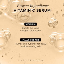 Asterwood Suero facial de vitamina C con ácido hialurónico, suavizante, hidratante, estimula la producción de colágeno, sin fragancia, 1 onza líquida