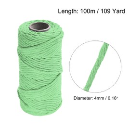 sourcing map Cotton Rope Twisted Braided Twisted Single Strand Cord, Sky Green 100M/109 Yard 4mm Dia for Wall Hanging, Plant Hanger, Knitting, Macrame Knotting