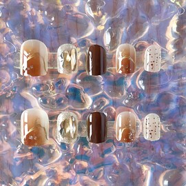 Taoluwin Press on Nails, 30Pcs Square False Nails, Reusable Stick on Nails with Nail Tools, Full Cover Cute Nails for Women and Teen Girls (TZ004, Short)