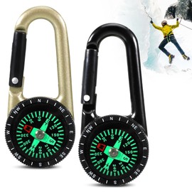 Pack of 2 Compass with Carabiner Hook, Compass Pendant Compass with Keyring and Carabiner Compass Outdoor Multifunctional Portable Metal Carabiner for Camping, Hiking, Travel