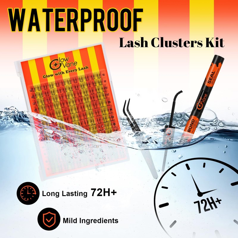 Natural Cluster-Lashes Kit, Glowvane Wispy Eyelashes Individual Clusters 10-18mm D