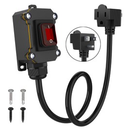 PAGUO Inline Cord Switch with 14AWG Cable, Outdoor Extension Cord Switch with Piggyback Plug (3-Pronged), IP67 Waterproof Inline Power Switch with Red LED Rocker Button, Heavy Duty AC/DC 20A-125V