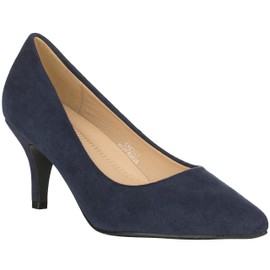 ILLUDE Zapatos clásicos de tacón de Aguja – Cómodos Zapatos de tacón bajo – Cereza, Azul Marino Gamuza, 6 US