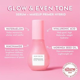 Glow Recipe Gotas de Rocío de Niacinamida de Sandía - Suero Facial Hidratante Iluminador y Rellenador, Prebase de Maquillaje + Iluminador Líquido con Ácido Hialurónico - Cuidado de la Piel Coreano