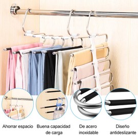 Perchas Ganchos Para Pantalones Ropa De 6 Niveles De Acero Inoxidable Tipo S Multifuncional Perchas Plegables Antideslizantes Ahorro De Espacio Organizadores De Almacenamiento Para Faldas Bufandas (2)