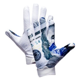Battle Sports Blue Strips Wide Receiver Football Gloves, Ultra Stick Adult & Youth Gloves - Adult Small, White/Blue