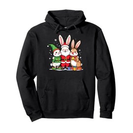 Cute Christmas Rabbits in Santa Elf and Reindeer Costumes Pullover Hoodie