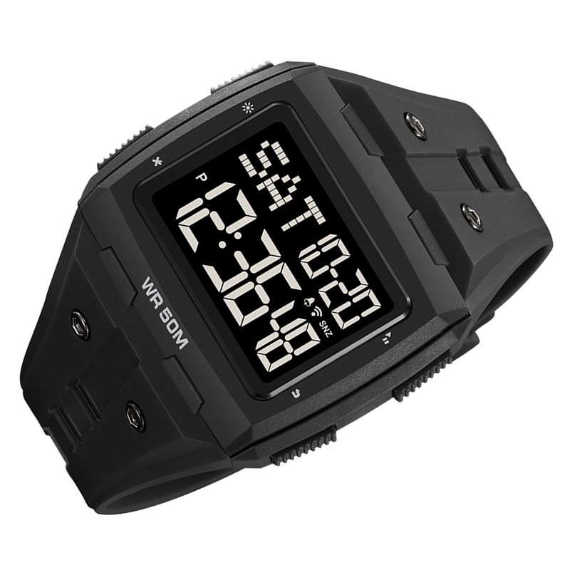 Digital Sports Watch Dual Time Display Night Light Adjustable TPR