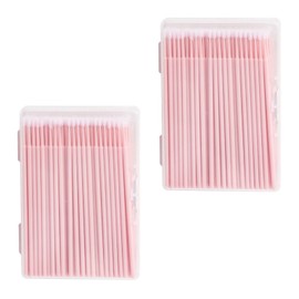 (マイクロブラシ)化粧道具極細綿棒 マイクロアプリケーター200個1回限り綿棒 極細綿棒 高繊維製 アイメイクのリップラインを変えるアイラインなど細かいところに使う（ピンク）