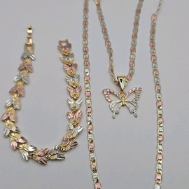 Butterflies set necklace with bracelet gold-plated three colors beautiful style 20"inches short 24"inches bigger chain available jewelry women - chain zises: 24"inches bigger