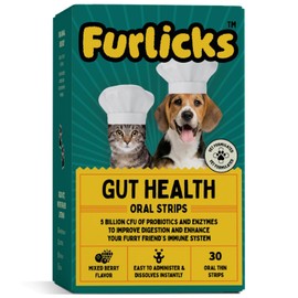 Furlicks Furlicks Gut Health Supplement for Dogs & Cats | Probiotics, Protease, Lipase for Improved Digestion, Enhanced Immunity, Healthy Gut Flora & Diarrhea & Bowel Support (30 Oral Dissolving Strips)