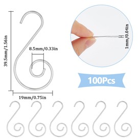 SOFPLATE 1 Box 100Pcs Christmas Hanging Hooks Suncatcher Hook Silver Chandelier Crystal Wire Metal Hooks Pin Chandelier Replacement Part S Shape Hanger for Christmas Tree Ornament Ball Holiday Party