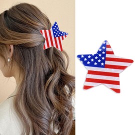 4th of July Hair Claw Clips for Women Red White and Blue Accessories Fourth of July Star Hair Clips Heart Barrettes for Styling Patriotic Decorations American Flag Design Party Favors 1Pcs (Star)