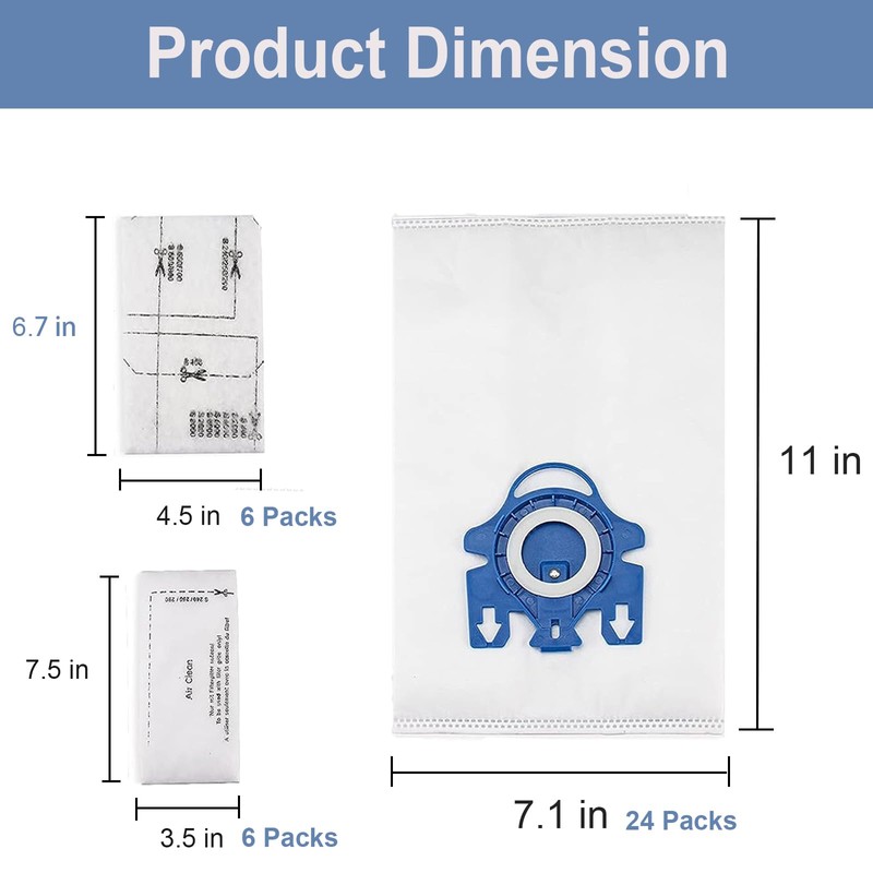 24 Pack 3D Airclean GN Vacuum Bags Compatible with Miele