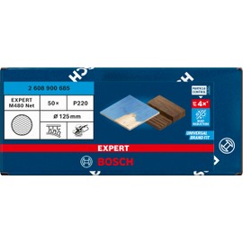 Bosch 50 x Expert M480 Sanding Net (for Paint on Wood, Hardwood, Diameter 125 mm, Grit 220, Professional Accessories, Random Orbital Sander, Orbital Sander)