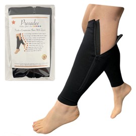 Presadee Calf Zipper 15-20 mmHg Compression Leg Circulation Fatigue Shin Sleeve (5X-Large (Pack of 1), Black)