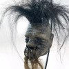Shrunken Head with Hair Metal Stand Oddity Magic Ritual Voodoo