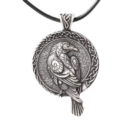 HAQUIL Raven Necklace, Celtic Raven Medallion Pendant, Faux Leather Cord, Raven Jewelry Gift (AD)