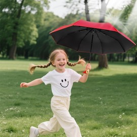 Natuquebrela UPF50+ Compact Duck Umbrella - Wooden Duck Handle UV Blocker Folding Parasol for Adults Kids Lightweight Sun Umbrellas