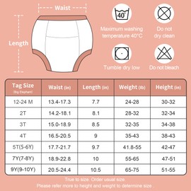 BIG ELEPHANT Potty Training Underwear, 100% Cotton Absorbent Unisex Toddler Pee Pants for Boys & Girls, 9-10Y