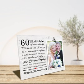 SUNBMO 60th Anniversary Picture Frame, 60th Wedding Anniversary Present for Parents, Diamond Anniversary Decorations for Mom and Dad, 60th Anniversary Wedding Gifts for Husband Wife