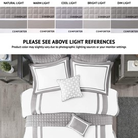 Madison Park Heritage Comforter Quilt Combo Set - Modern Luxury Design, All Season Down Alternative Bedding, Matching Shams, Decorative Pillows, King/Cal King(104"x92"), Color Block Grey 8 Piece | Madison Park