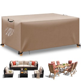 WUAYAMI Garden Furniture Cover Waterproof Tarpaulin Garden Furniture Windproof Anti-UV Heavy Duty 420D Oxford Fabric for Seating Group Garden Tables Patio Furniture Khaki 125 x 63 x 74 cm
