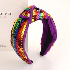 GLBCC Sequin Knotted Headband Colorful Sequins Seedbead Stripe Wide Top Knot Hairband Spring Summer Holiday Party Hair Accessories Gift for Women