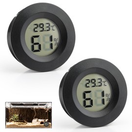 UIHRLM 2PCS Reptile Thermometer Hygrometer, Black Round Humidity Meter with LCD Digital Display for Temperature Gauge for Breeding Boxes, Incubators, Terrariums, Lizards, Tortoises, Spiders