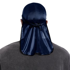 Century Star Satin Silk Head Wrap Durag Long Tail Beanies For Men Women Headwraps Cap 1pc Navy Blue One Size