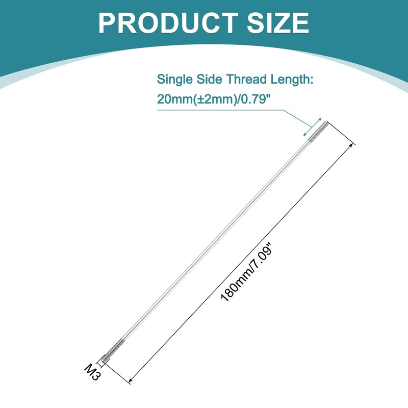 sourcing map 5pcs Double Ended Stud Screws, M3x180mm 304 Stainless