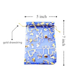 QIANHAILIZZ 5 x 7 Inch 100 pcs Heart Flower Organza Jewelry Gift Pouch Candy Pouch Drawstring Wedding Favor Bags P835 (royalblue heart)