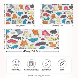 Blueangle Color Cartoon Cat Satin Pillowcase for Hair and Skin Silk Pillowcase, Standard Size(20x26 inches) - Slip Cooling Satin Pillow Covers with Envelope Closure