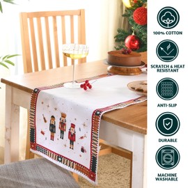 Folkulture Christmas Table Runners 72 + Inches Long for Christmas Decorations Indoor Home Décor, 100% Cotton Boho Table Runner Plaid for Dining, Red Coffee Table Runner Christmas Theme - Nutcracker