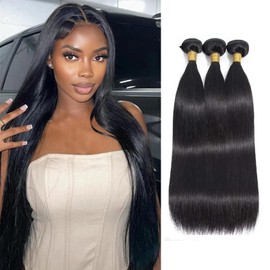 12A Echthaar, Bündel, 45,7 cm, 55,8 cm, Bündel, gerade, 100 % unbehandelt, brasilianisches Haar, 3 Bündel, schnelles Weben, natürliches Schwarz