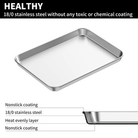 Baking Sheets Set of 2, Bastwe Stainless Steel Baking Pan Tray Cookie Sheet, Size 10 x 8 x 1 inch, Non Toxic & Healthy, Rust Free & Easy Clean