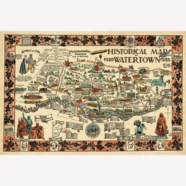 Historical map of Watertown, MA - 1630-1930 - Antique Replica - 24 x 36 inches