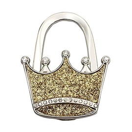 JewelBeauty Metal Folding Rhinestone Crown Handbag Bag Purse Table Hook Hanger Holder (Golden)