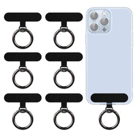 Lousrnman Universal Phone Tether Tab, 6 PCS Cell Phone Lanyard Tether with Metal Finger Spring Rings, Phone Strap Patch Replacement Part for All Full Phone Cases (Black)