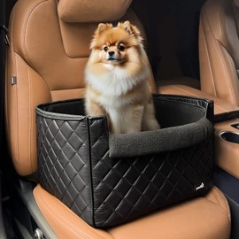 Pecute Dog Booster Car Seat, Dog Car Seat 15.74x12.99x11.02 inches, Stylish Down Leather Dog Car Seat for Small Dog with Storage Pockets and Dog Seat Belt - Pet Car Seat Suitable for Dogs Under 33Lbs