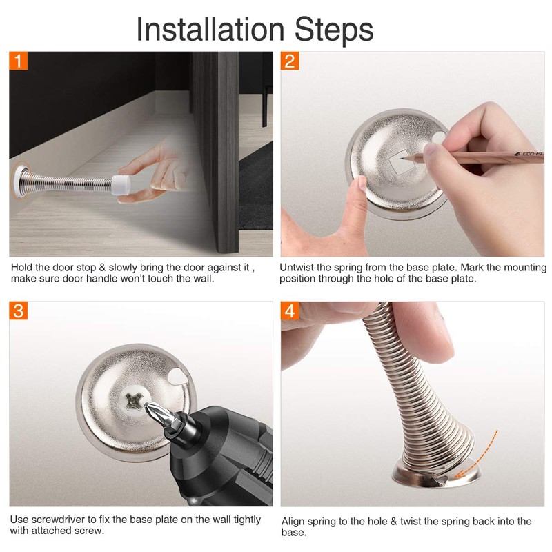 KOVOSCH 10 Pack Spring Door Stopper Brushed Satin Nickel- 3-1/4"