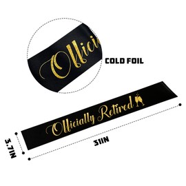 Officially Retired Sash, Black Sash with Gold Glitter - Happy Retirement Party Decor - 2024 Farewell Themed Party Decoration