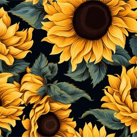REDAMANCY Dark Black Yellow Sunflowers Floral Green Leaf Peel and Stick Wallpaper Stick on Contact Paper Vintage Wall Paper Easy Peel Off for nightstand Drawer Cabinet Renter