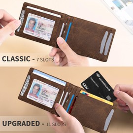 RUNBOX Genuine Leather Slim Wallet for Men RFID Blocking Bifold Minimalist Front Pocket Mens Wallet with Money Clip Thin Gift Box