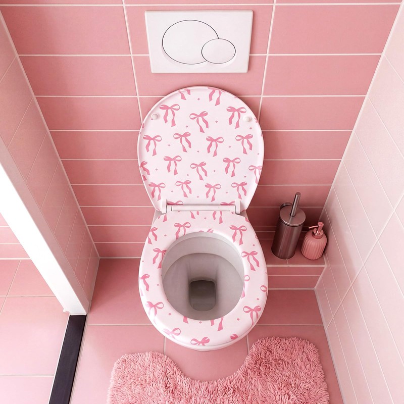 Tudomro Pink Bow Toilet Seat with Soft Round Close Decorative