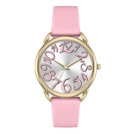 Bisley 35MM Women Watch Big Face Colorful Dial Arabic Number Easy to Read Pink Silicone Strap Watch